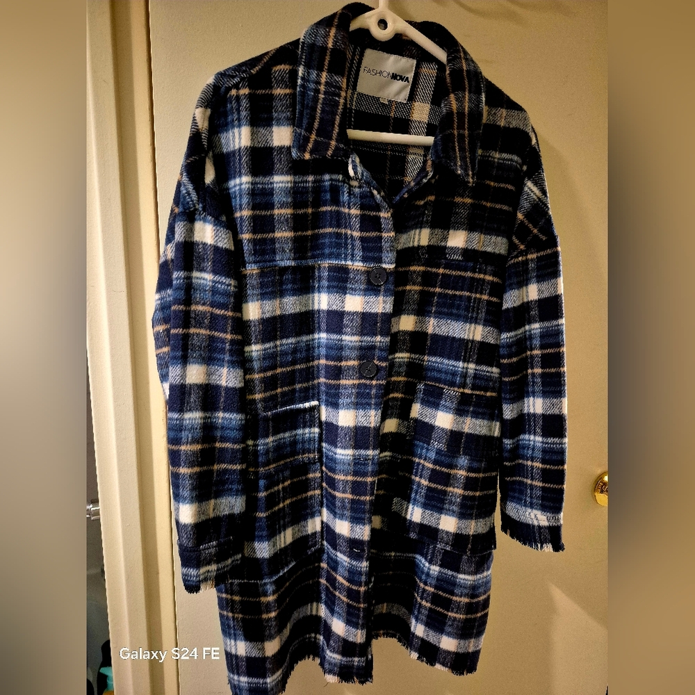 Fashion Nova Women's Blue Plaid Coat, Never Been Worn